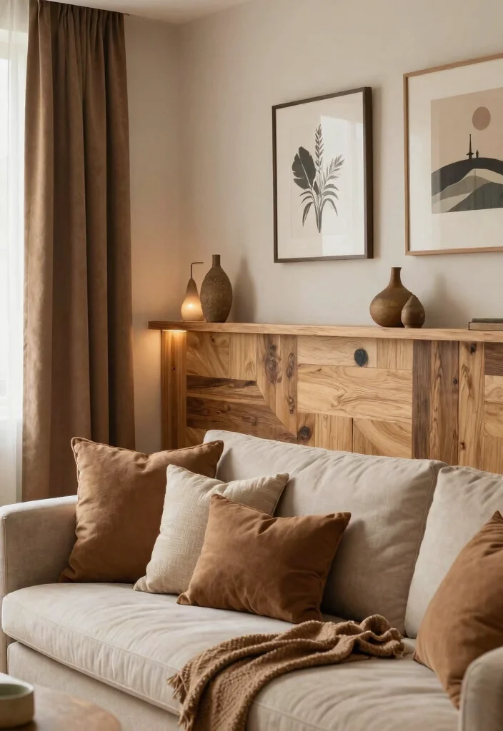 12 Brown Curtain Living Room Ideas for Warm Balance 26 12 Brown Curtain Living Room Ideas for Warm Balance 6. Artistic Headboards 0