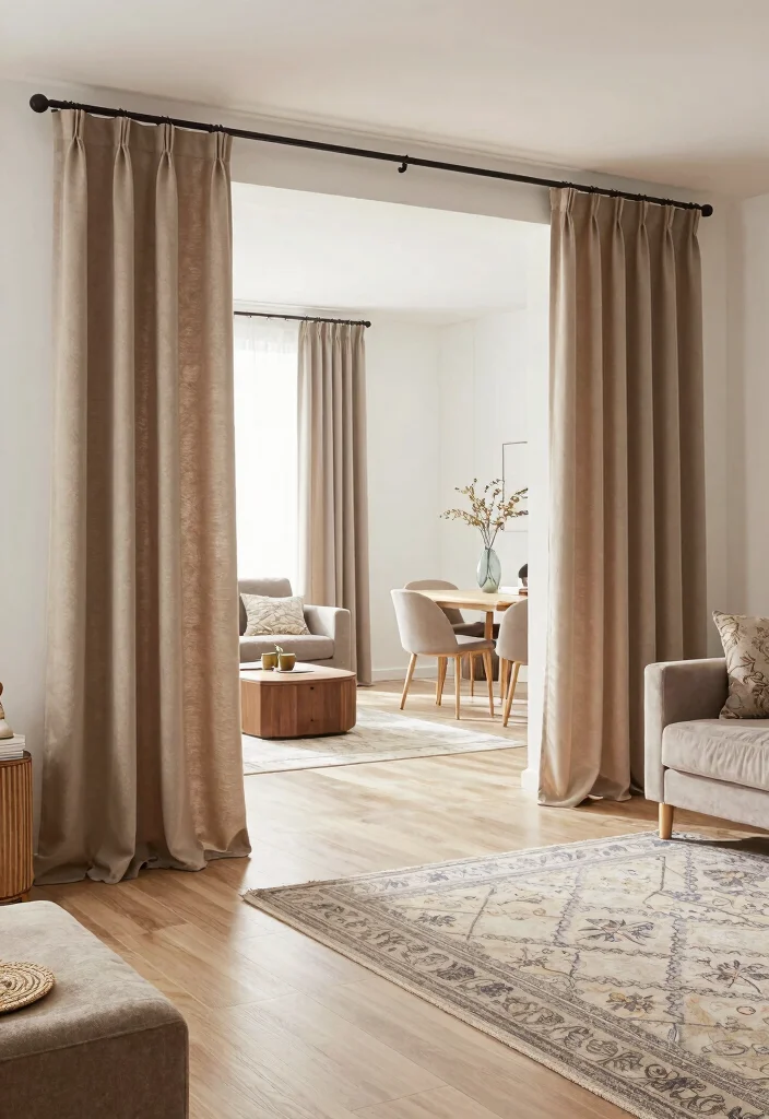12 Brown Curtain Living Room Ideas for Warm Balance 28 12 Brown Curtain Living Room Ideas for Warm Balance 8. Open Spaces with Brown Accents 0