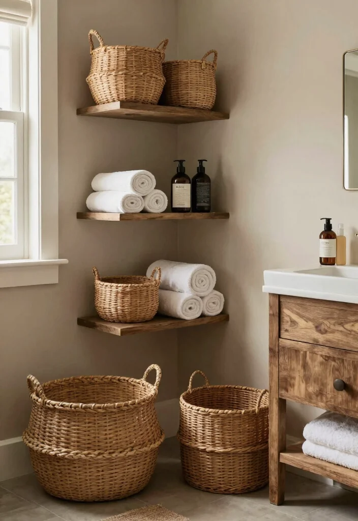 12 Budget Friendly Small Bathroom Decor Ideas That Work 13 12 Budget Friendly Small Bathroom Decor Ideas That Work 3. Woven Baskets for Storage 0