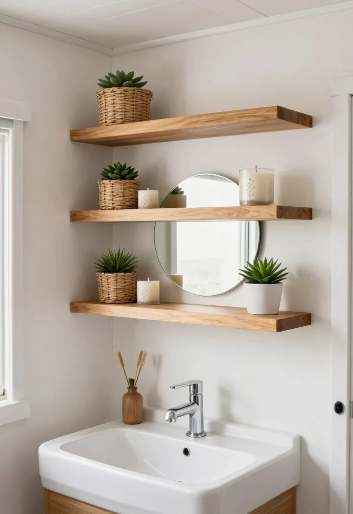 12 Camper Bathroom Ideas with Clever Space Solutions 1 12 Camper Bathroom Ideas with Clever Space Solutions 1. Floating Shelves for Maximum Storage 0