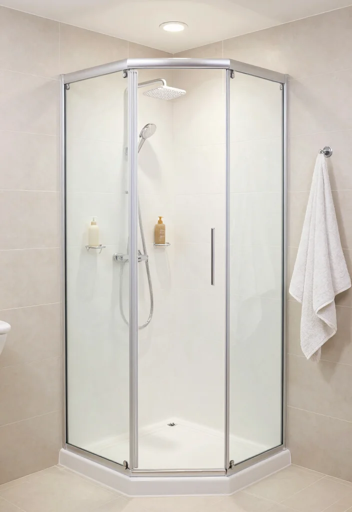 12 Camper Bathroom Ideas with Clever Space Solutions 12 12 Camper Bathroom Ideas with Clever Space Solutions 2. Space Saving Corner Shower 0