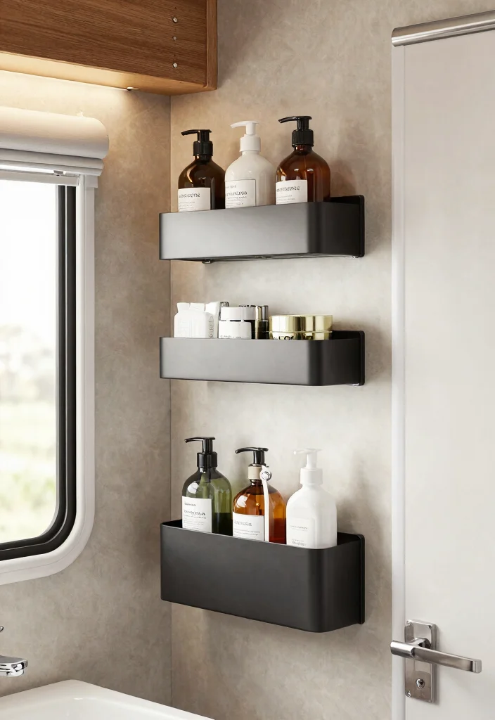 12 Camper Bathroom Ideas with Clever Space Solutions 49 12 Camper Bathroom Ideas with Clever Space Solutions 9. Wall Mounted Toiletry Holders 0