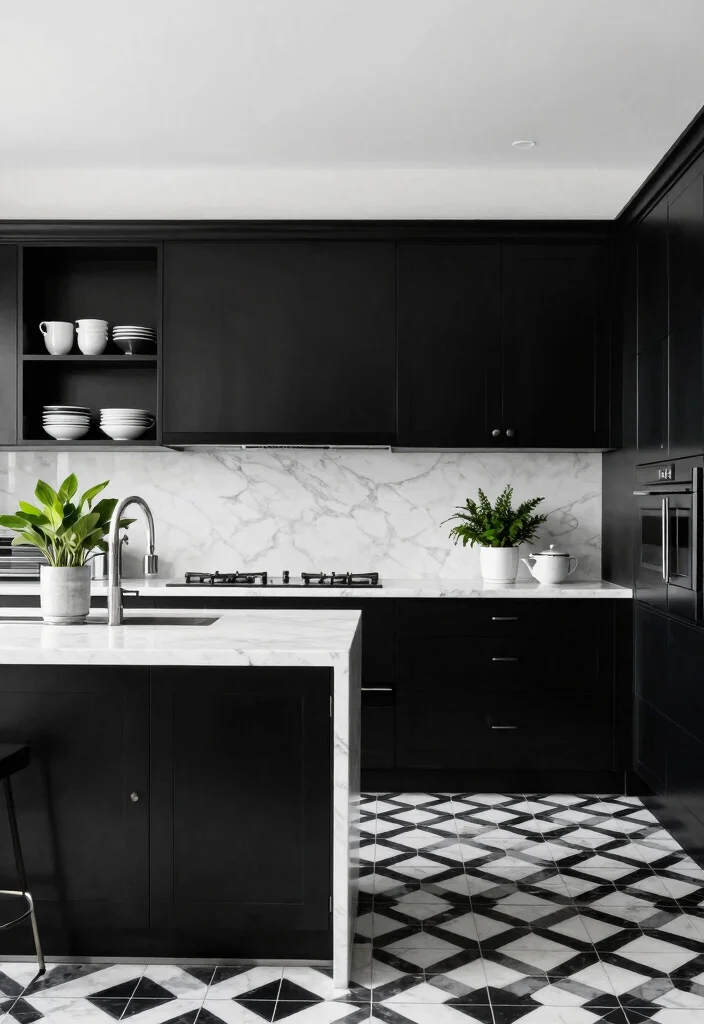 12 Dark Kitchen Ideas with Bold Sophisticated Style 26 12 Dark Kitchen Ideas with Bold Sophisticated Style 6. Bold Black and White Contrast 0 1