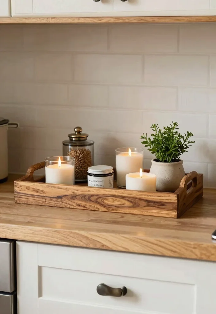 12 Decorating Above Kitchen Cabinet Ideas That Add Height 12. Decorative Trays for Organization 0
