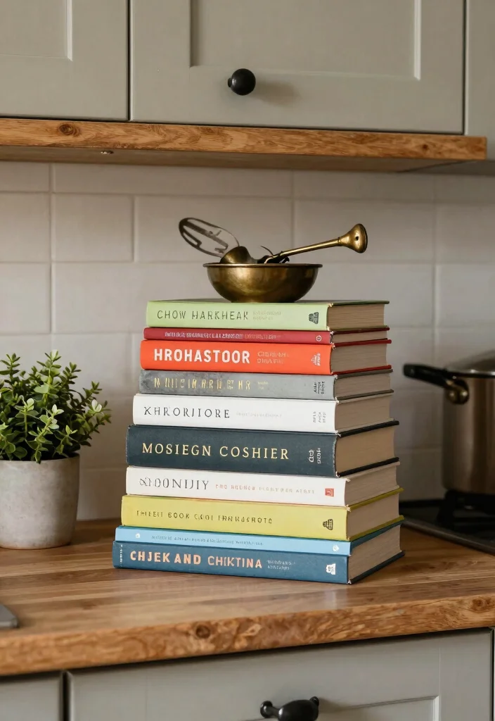 12 Decorating Above Kitchen Cabinet Ideas That Add Height 5. Display Charming Cookbooks 0
