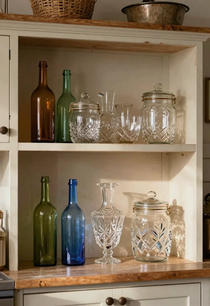 12 Decorating Above Kitchen Cabinet Ideas That Add Height 6. Vintage Glassware for Sparkle 0