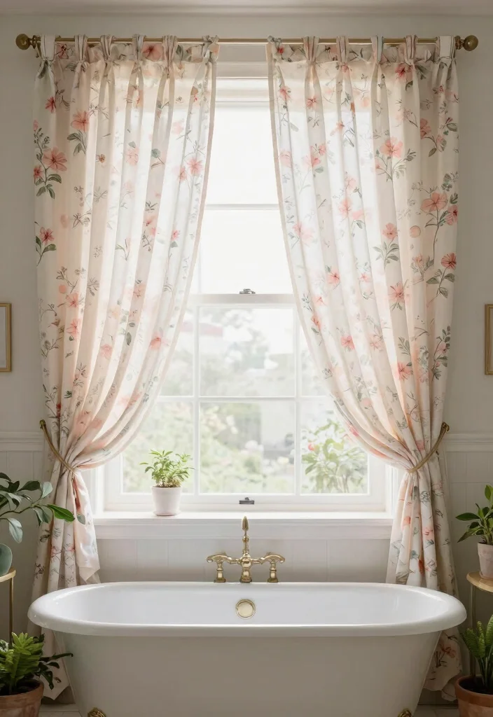 12 Floral Bathroom Ideas for a Soft Decorative Touch 10. Floral Patterned Window Treatments 0