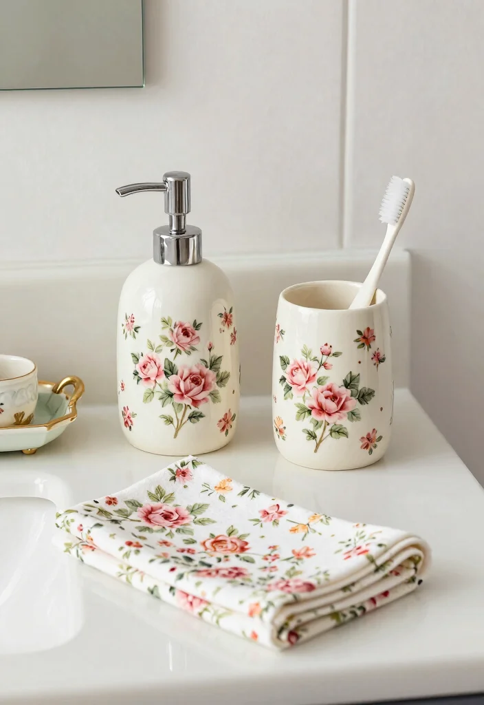 12 Floral Bathroom Ideas for a Soft Decorative Touch 11. Floral Patterned Accessories 0