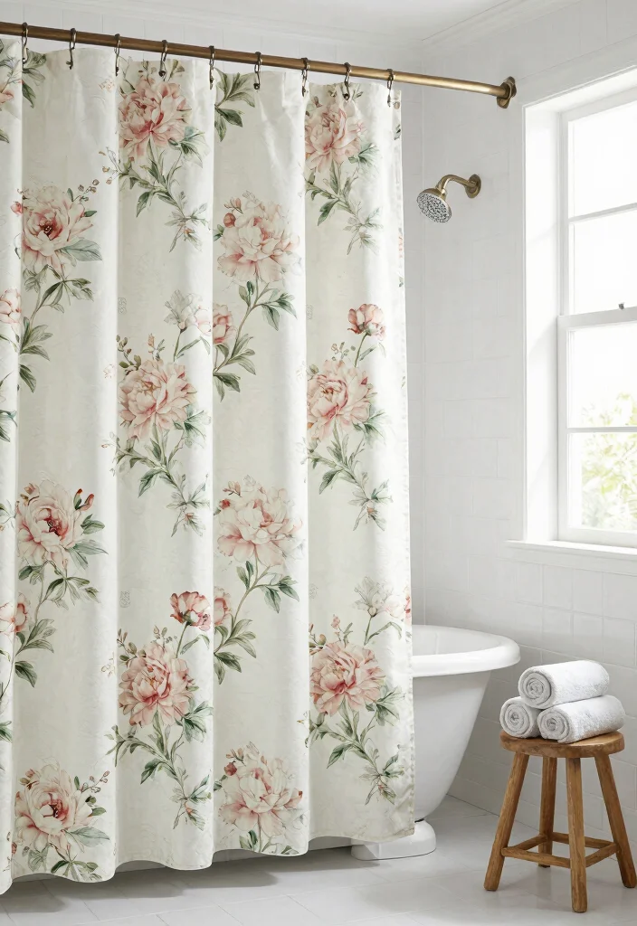 12 Floral Bathroom Ideas for a Soft Decorative Touch 2. Vintage Floral Shower Curtain 0