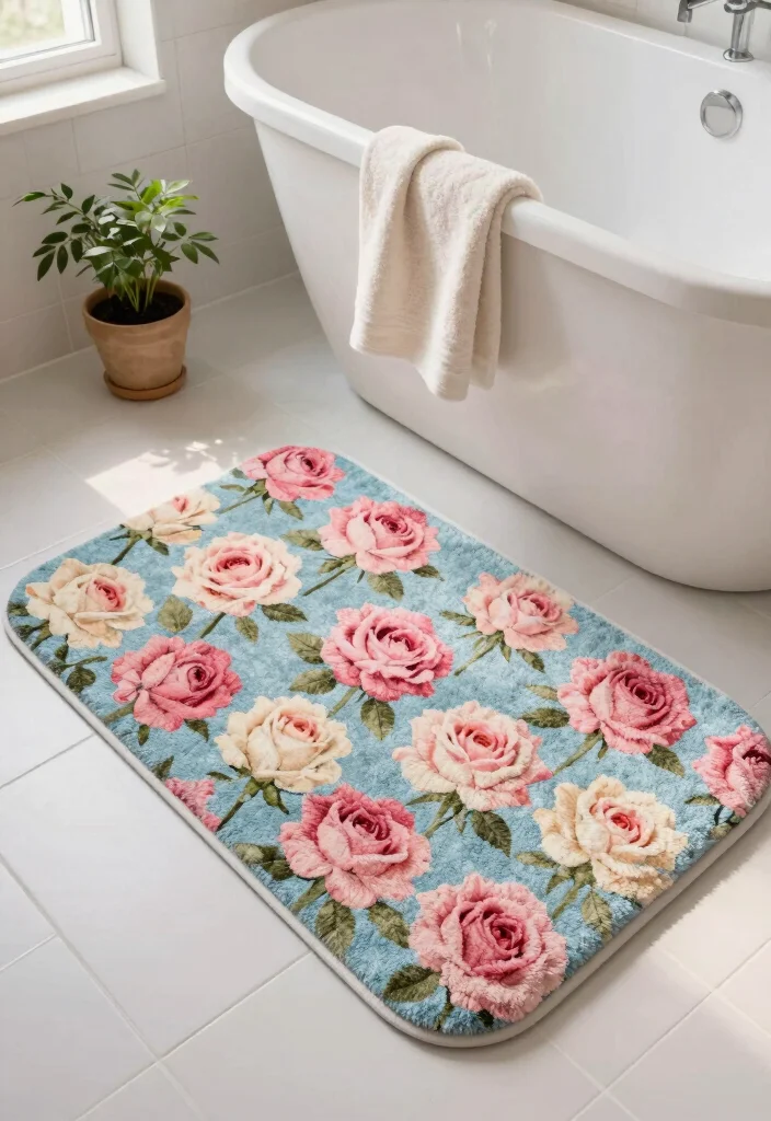 12 Floral Bathroom Ideas for a Soft Decorative Touch 3. Floral Bath Mats 0