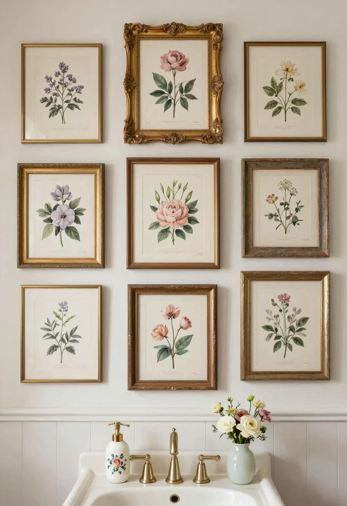 12 Floral Bathroom Ideas for a Soft Decorative Touch 4. Botanical Art Prints 0