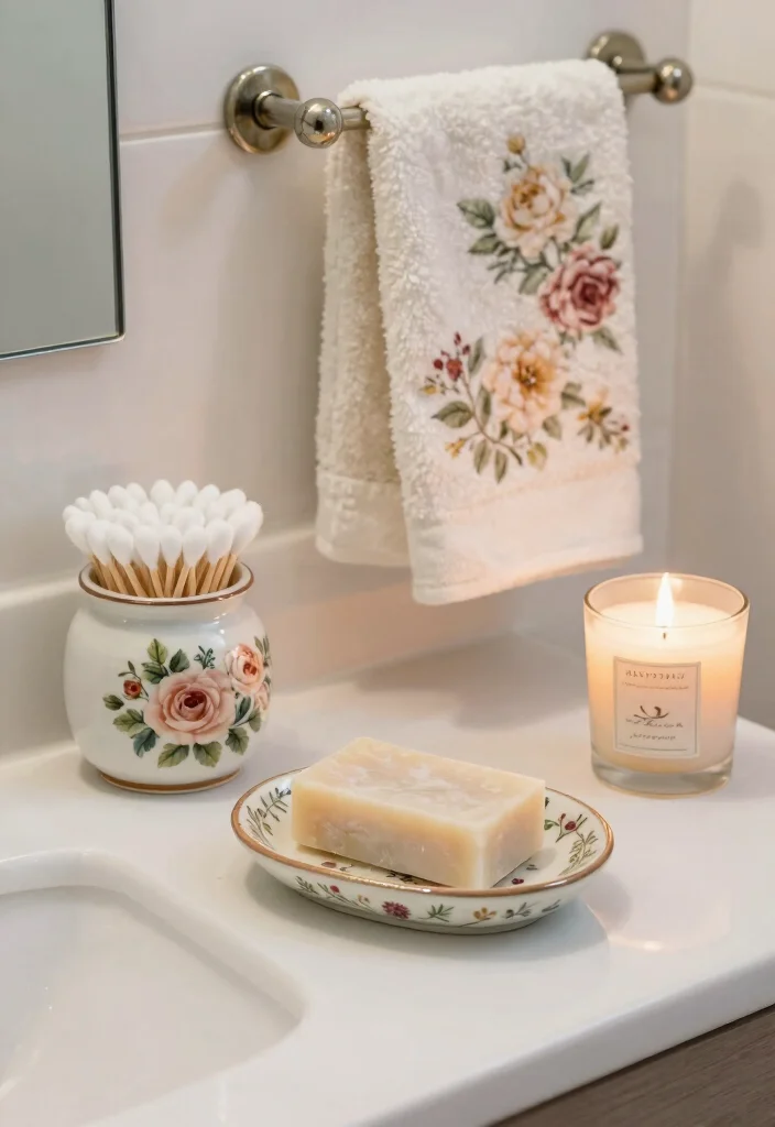 12 Floral Bathroom Ideas for a Soft Decorative Touch 5. Floral Accents in Accessories 0