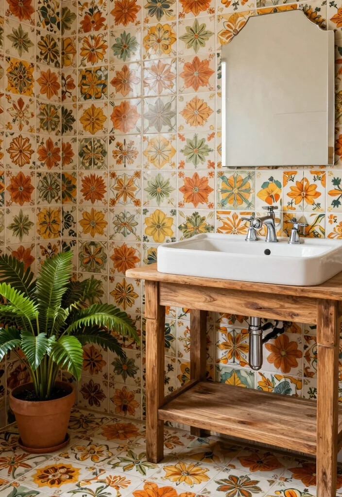 12 Floral Bathroom Ideas for a Soft Decorative Touch 6. Vintage Floral Tiles 0