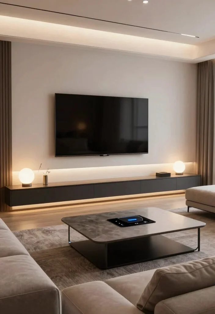 12 Front Living Room Ideas for a Welcoming Layout 9. Incorporating Tech for Modern Convenience 0