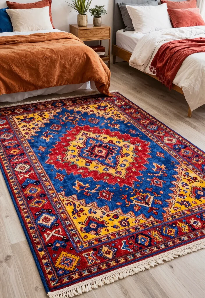 12 Fun Bedroom Ideas with Color and Personality 35 12 Fun Bedroom Ideas with Color and Personality 5. Vibrant Rugs 0