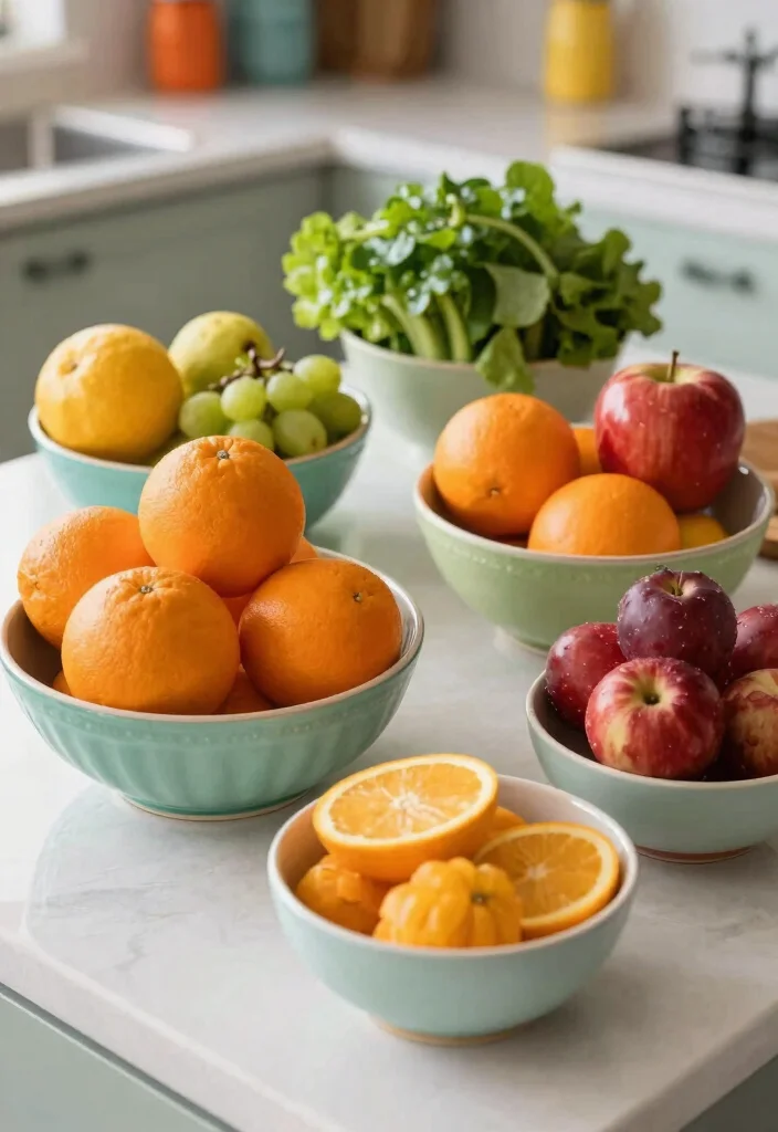 12 Fun Kitchen Ideas with Playful Personality 41 12 Fun Kitchen Ideas with Playful Personality 11. Cheerful Fruit and Vegetable Displays 0