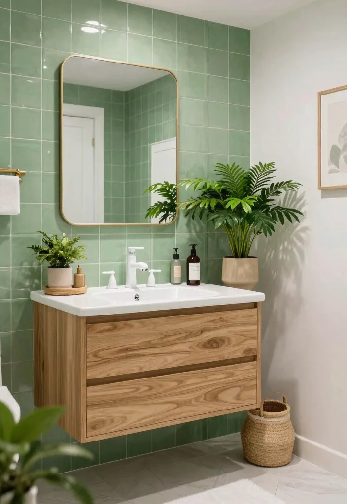 12 Green Tile Bathroom Ideas with a Calm Natural Vibe 10. Matching Green and White Color Schemes 0