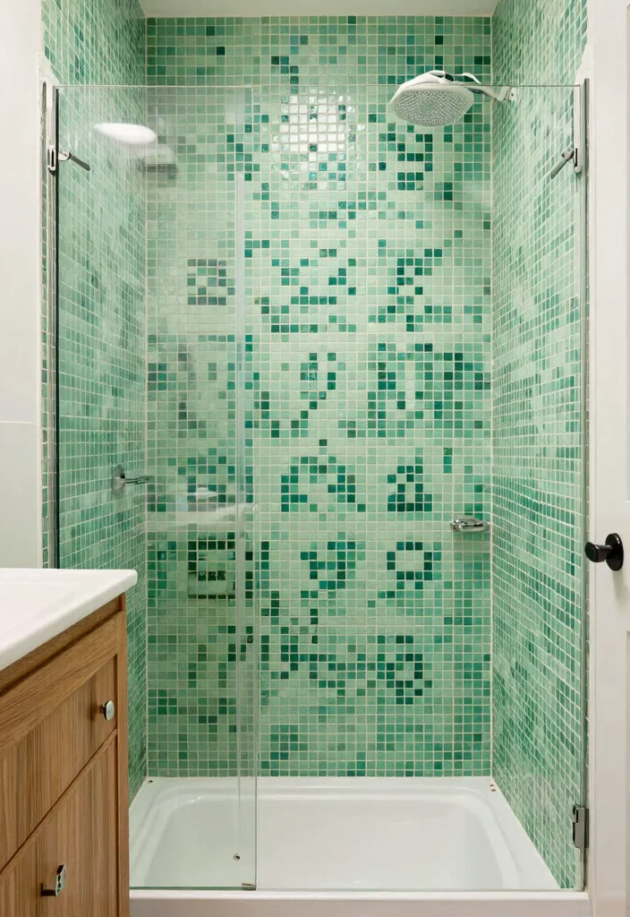 12 Green Tile Bathroom Ideas with a Calm Natural Vibe 6. Light Green Mosaic Tiles for Fun Patterns 0