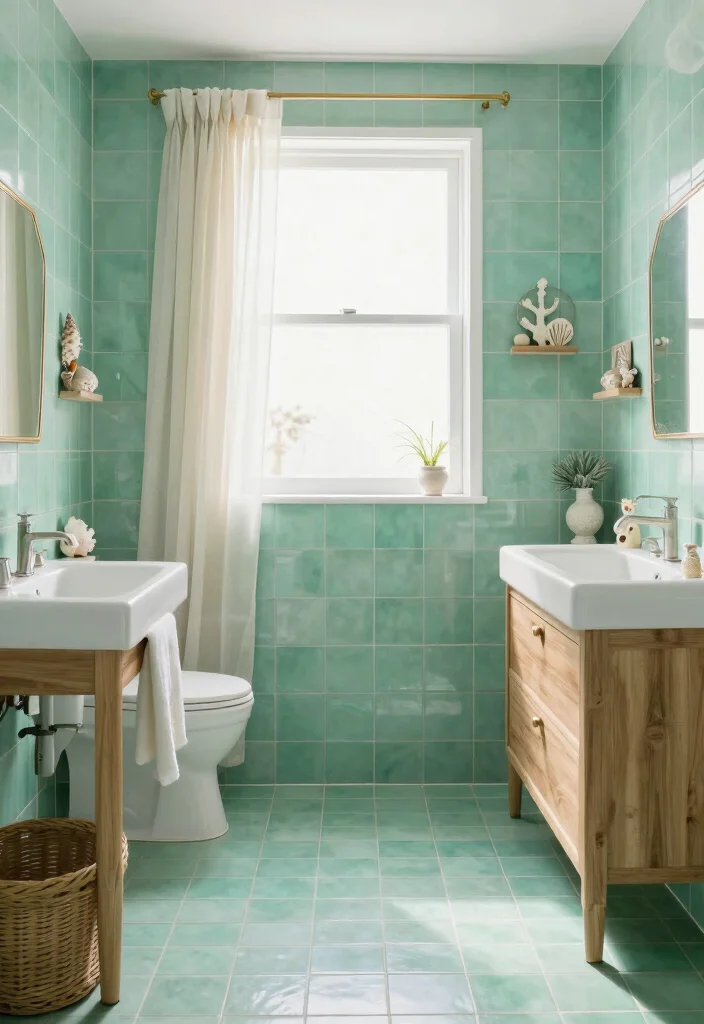 12 Green Tile Bathroom Ideas with a Calm Natural Vibe 8. Seafoam Green Tiles for a Coastal Look 0