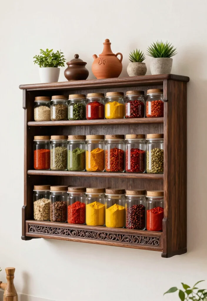 12 Indian Kitchen Store Room Ideas for Organized Storage 1. Elegant Wall mounted Spice Racks 0
