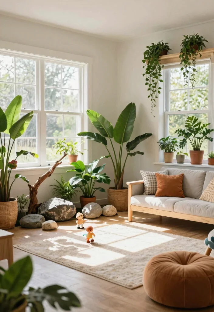 12 Kids Living Room Ideas with Durable Style 5. Nature Inspired Elements 0