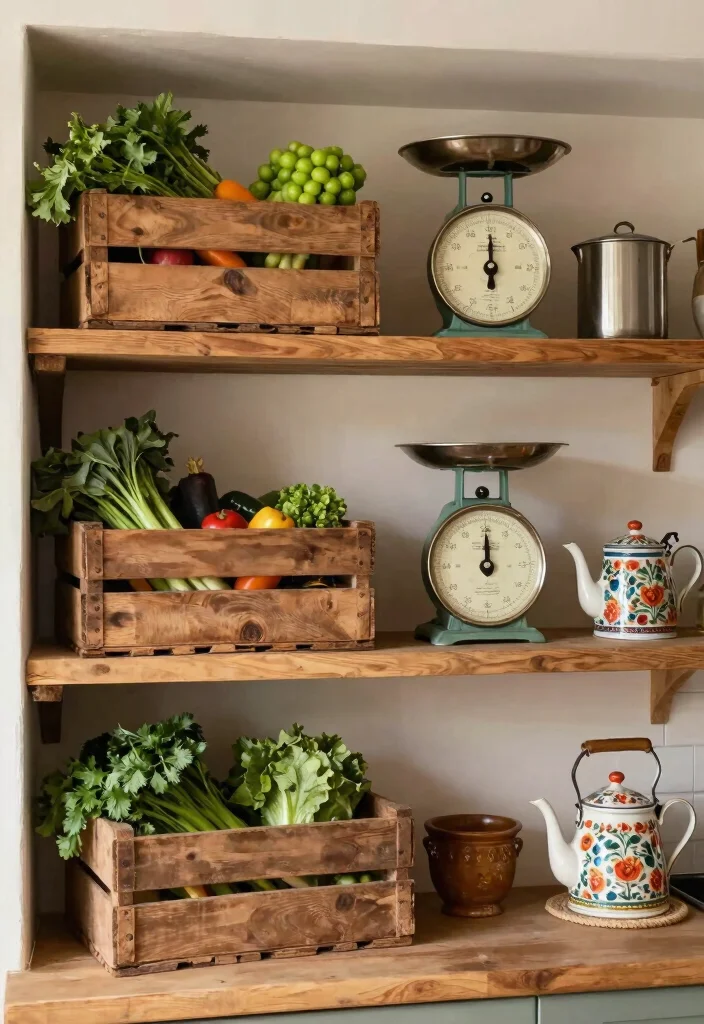 12 Kitchen Shelving Decor Ideas That Look Styled 2. Repurposed Vintage Finds 0
