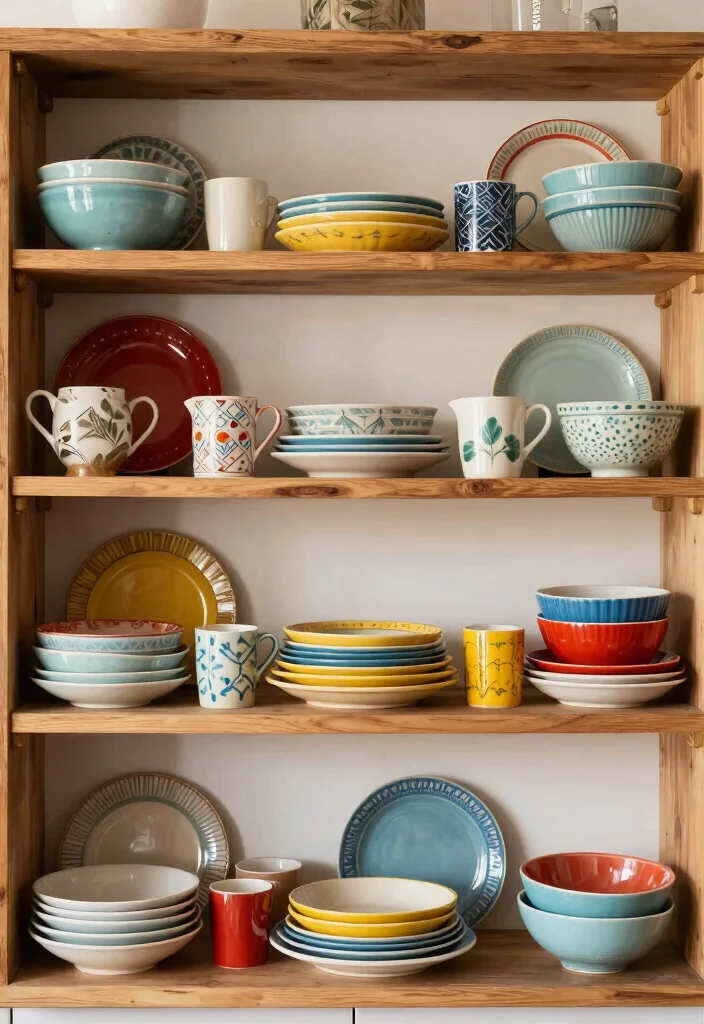 12 Kitchen Shelving Decor Ideas That Look Styled 4. Colorful Dishware Arrangement 0