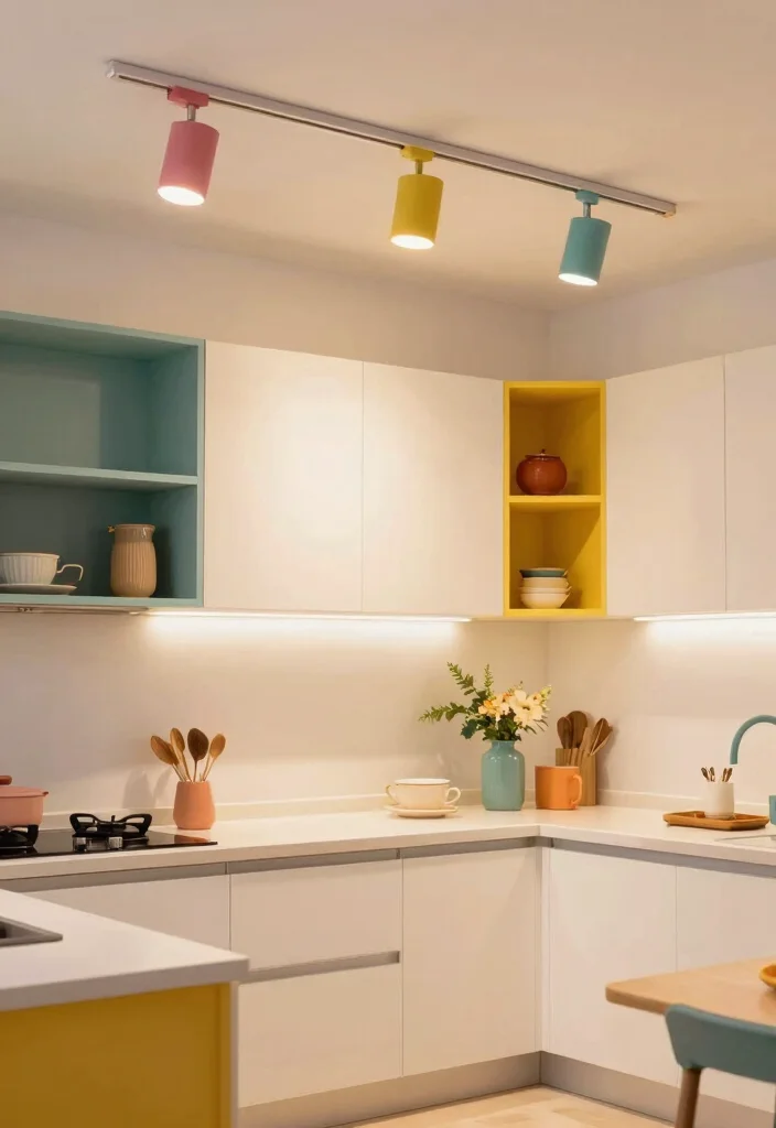 12 Kitchen Track Lighting Ideas for Modern Function 11. Colorful Accents for Vibrant Spaces 0