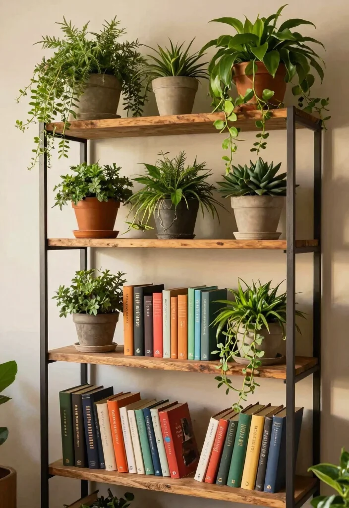 12 Living Room Bookshelf Ideas for Storage and Display 1. Vertical Garden Bookshelf 0