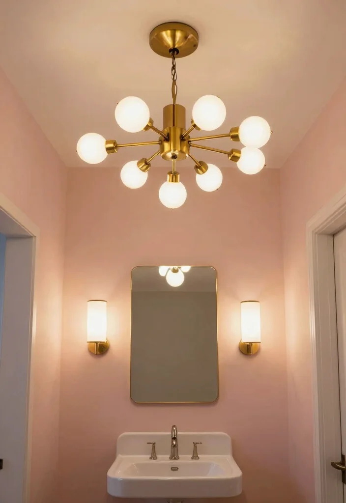 12 MCM Bathroom Ideas with Retro Modern Charm 3. Iconic Lighting Fixtures 0