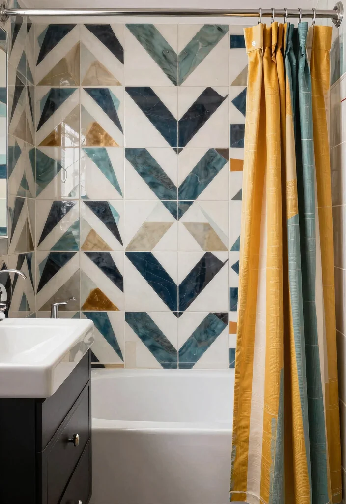 12 MCM Bathroom Ideas with Retro Modern Charm 8. Geometric Patterns 0