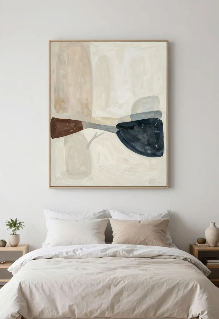 12 Minimalistic Bedroom Ideas for a Calm Clean Look 7. Artwork and Decor 0