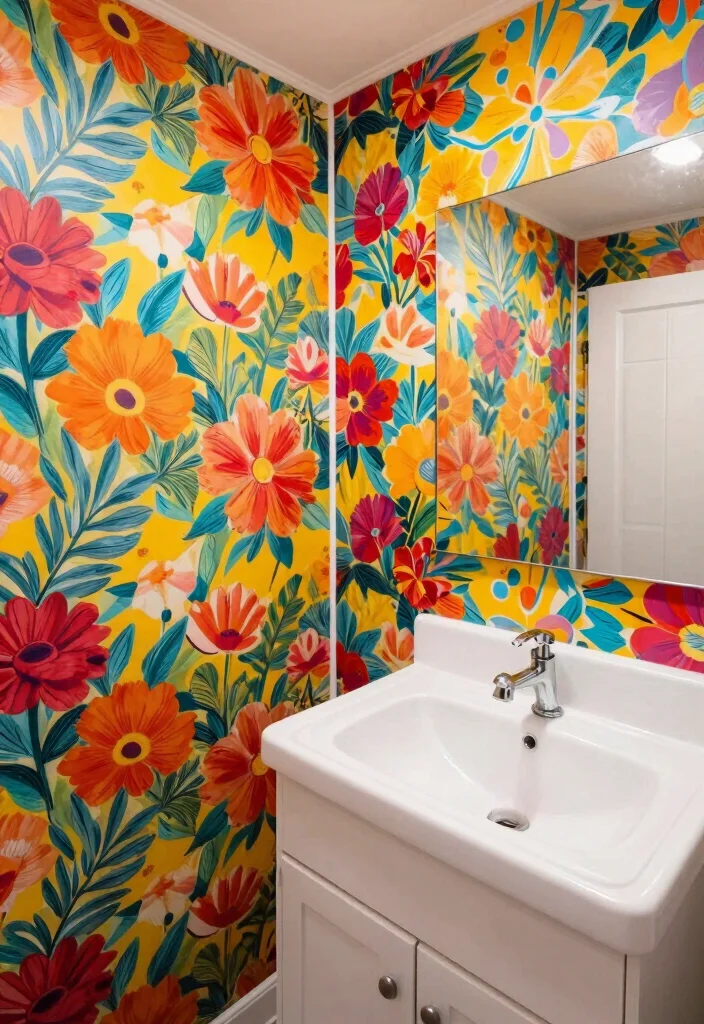 12 Mobile Home Bathroom Ideas with Smart Space Planning 9. Bold Wallpaper A Statement Piece 0 1
