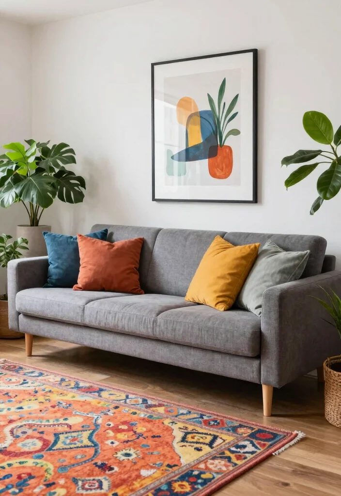 12 Modern Grey Couch Living Room Ideas That Feel Sleek 2. Accents of Color 0