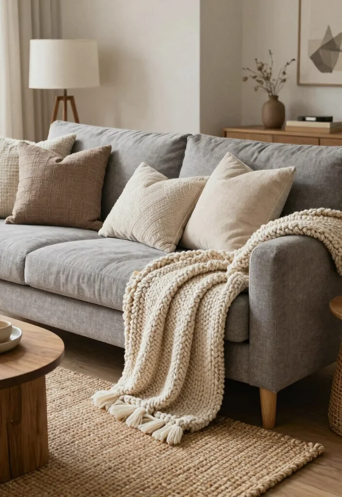 12 Modern Grey Couch Living Room Ideas That Feel Sleek 3. Textured Layering 0