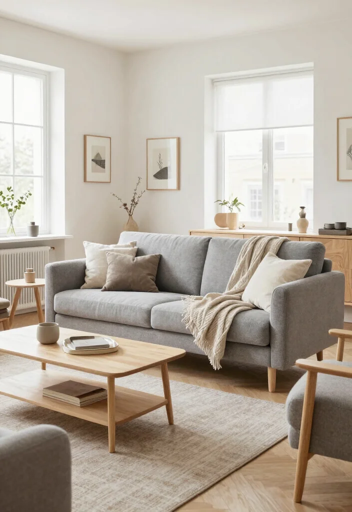 12 Modern Grey Couch Living Room Ideas That Feel Sleek 5. Scandinavian Chic 0