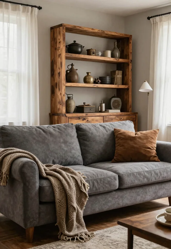 12 Modern Grey Couch Living Room Ideas That Feel Sleek 6. Rustic Touches 0