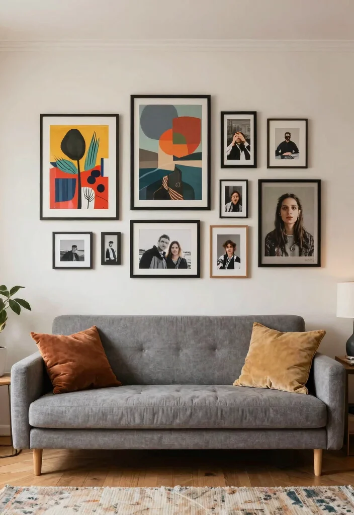 12 Modern Grey Couch Living Room Ideas That Feel Sleek 8. Artful Displays 0