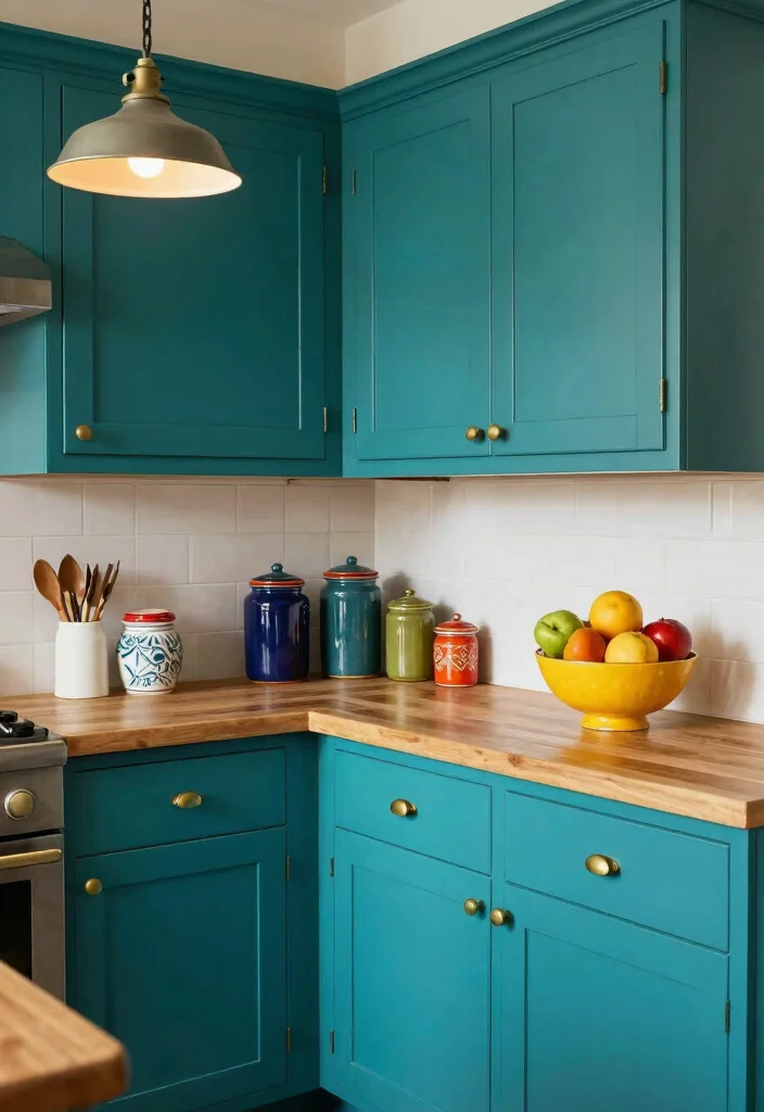12 Pioneer Woman Kitchen Ideas with Cozy Color 1. Brightly Painted Cabinets 0