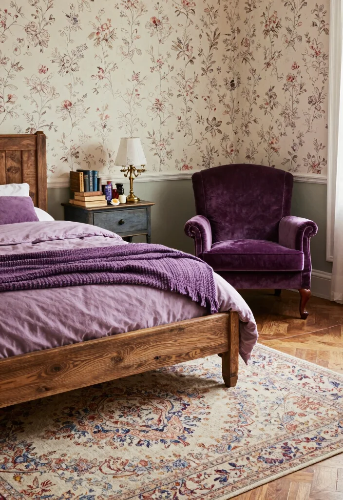 12 Purple Bedroom Ideas for Creative Personal Style 1. Cozy Vintage Charm 0