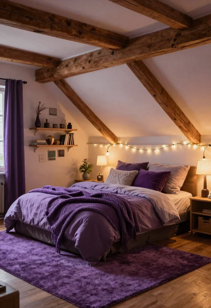 12 Purple Bedroom Ideas for Creative Personal Style 12. Cozy Loft Vibes 0