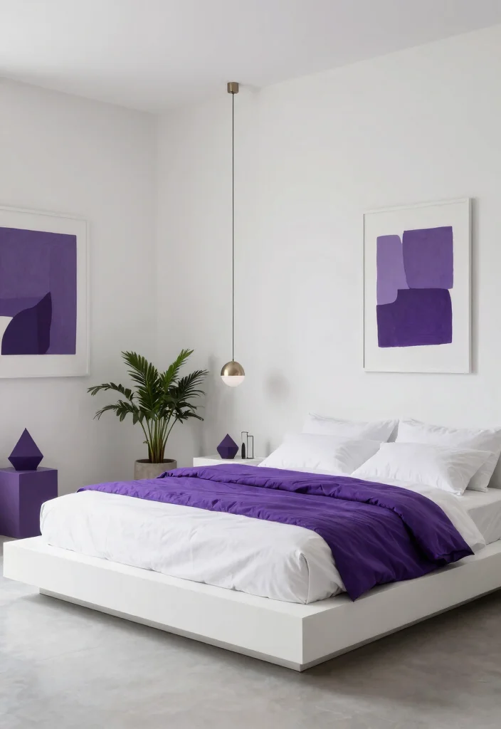 12 Purple Bedroom Ideas for Creative Personal Style 2. Modern Minimalism 0