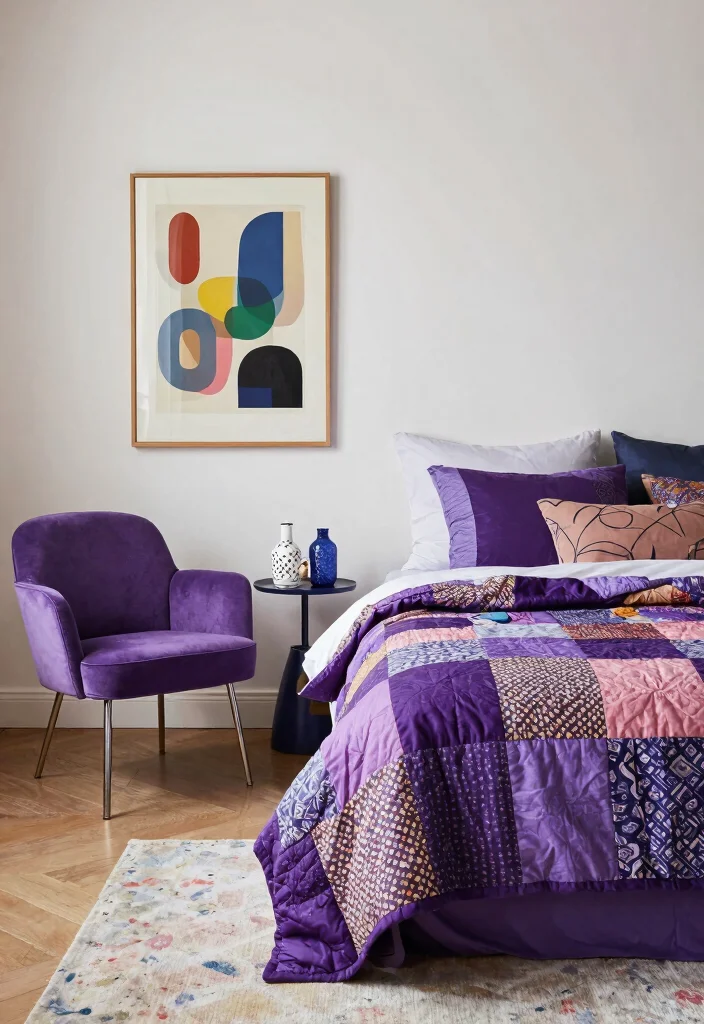 12 Purple Bedroom Ideas for Creative Personal Style 5. Eclectic Fusion 0