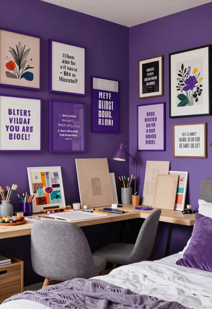 12 Purple Bedroom Ideas for Creative Personal Style 6. Artistic Retreat 0