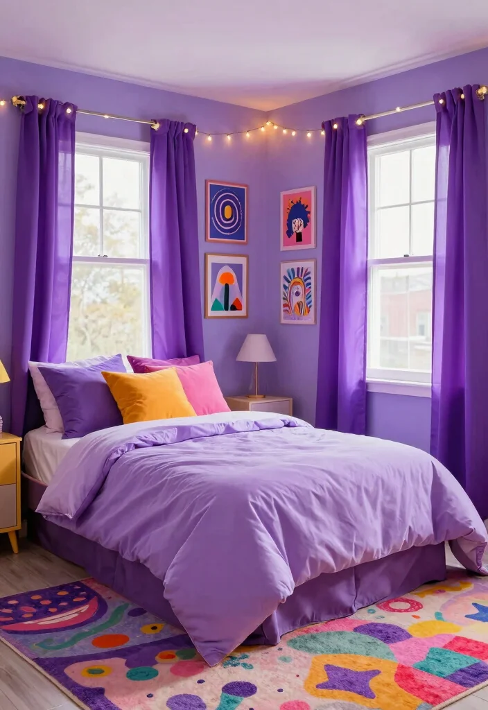 12 Purple Bedroom Ideas for Creative Personal Style 8. Youthful Playfulness 0