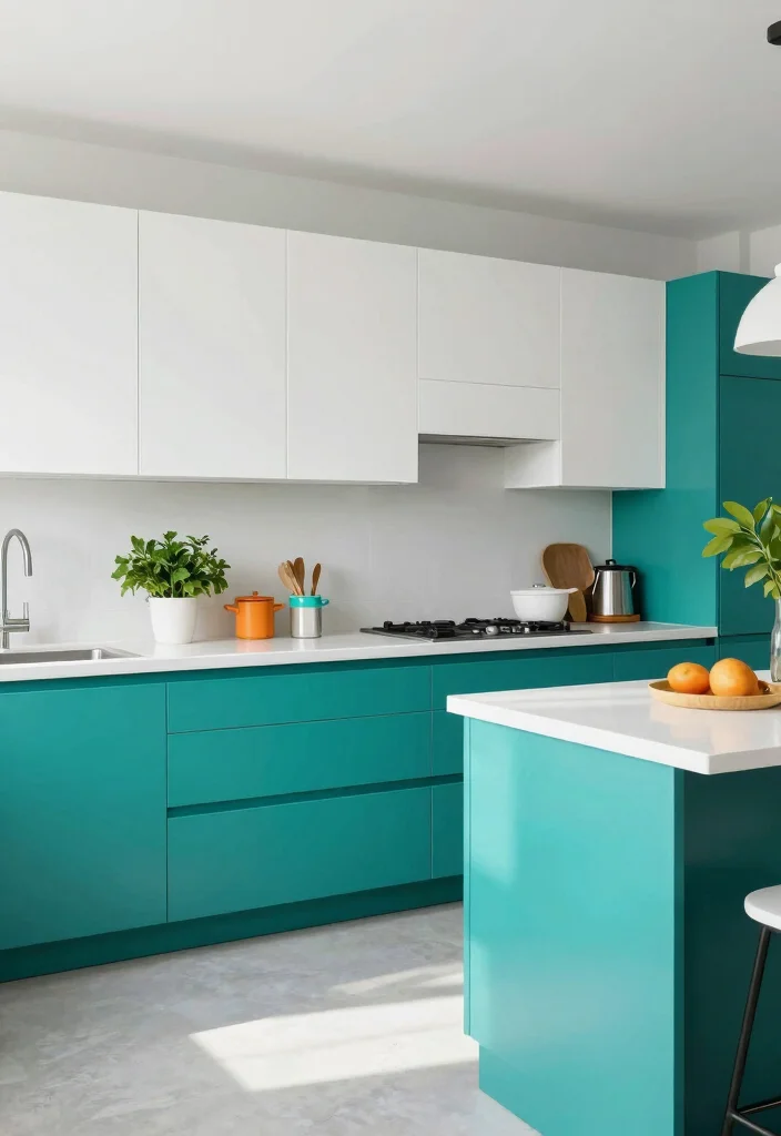 12 Two Tone Kitchen Cabinet Color Ideas That Work 10. Teal and White 0