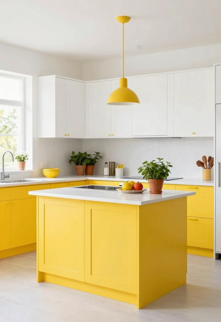 12 Two Tone Kitchen Cabinet Color Ideas That Work 3. Bright Yellow and Crisp White 0