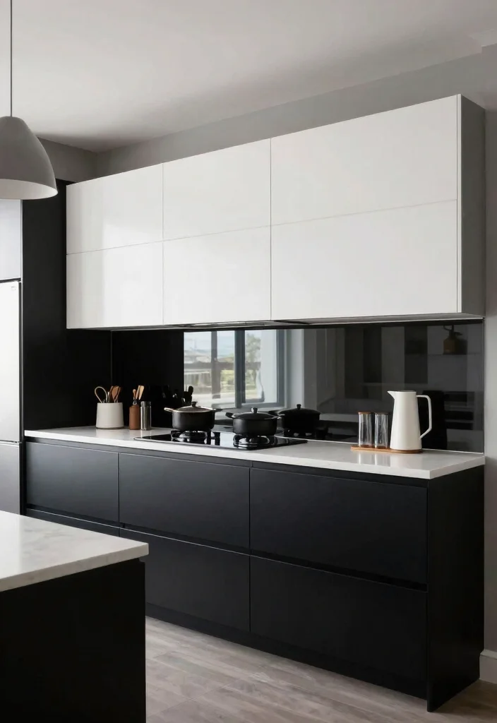 12 Two Tone Kitchen Cabinet Color Ideas That Work 5. Bold Black and Bright White 0