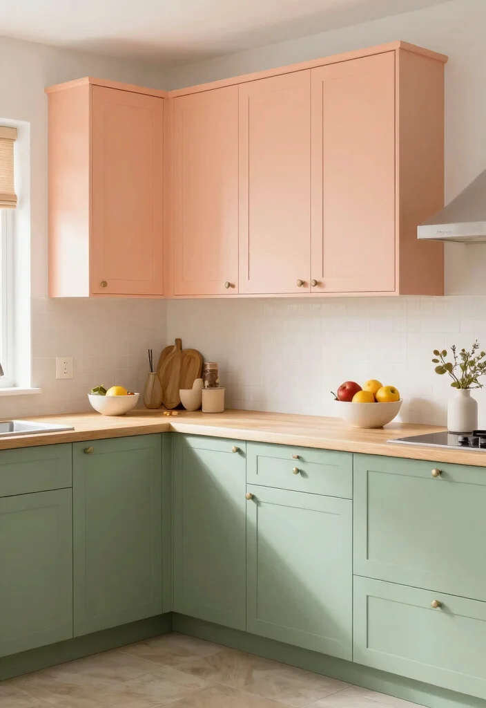 12 Two Tone Kitchen Cabinet Color Ideas That Work 9. Sage Green and Soft Peach 0