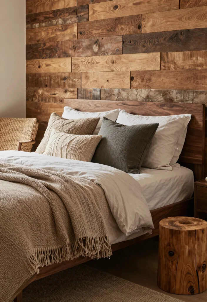 12 Walnut Bedroom Ideas with Warm Rich Tones 2. Layering Textures with Natural Wood Accents 0